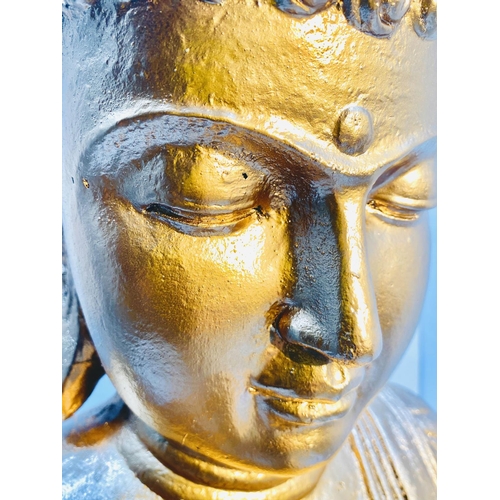 390 - SCULPTURAL BUDDHA , 157cm high, 38cm wide, 30cm deep, gilt finish.