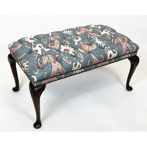 84 - STOOL, 51cm H x 97cm W x 55cm D, Georgian style in buttoned Ikat fabric.