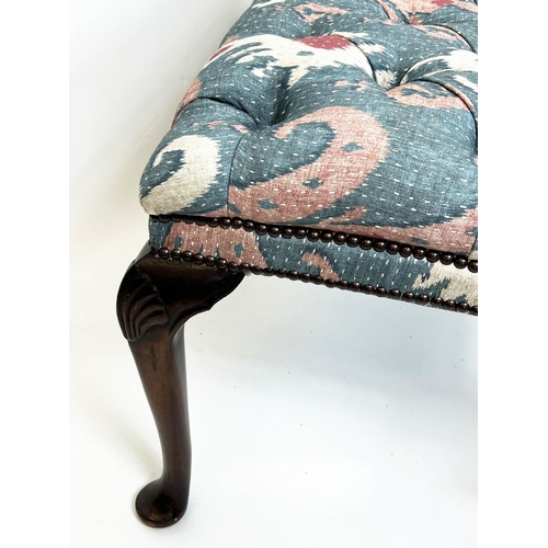 84 - STOOL, 51cm H x 97cm W x 55cm D, Georgian style in buttoned Ikat fabric.