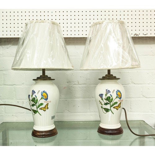 346 - TABLE LAMPS, a pair, 45cm H, glazed ceramic, floral design, with shades (2)