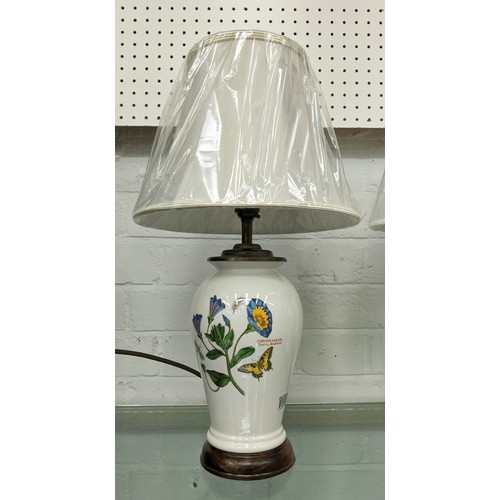 346 - TABLE LAMPS, a pair, 45cm H, glazed ceramic, floral design, with shades (2)