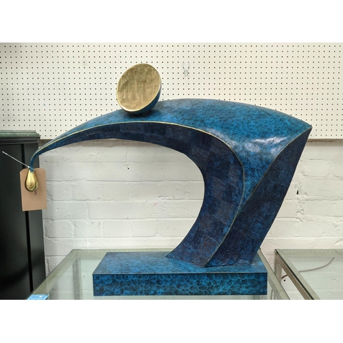 450 - CONTEMPORARY SCHOOL, untitled abstract sculpture, blue painted and gilt metal, 67cm H.