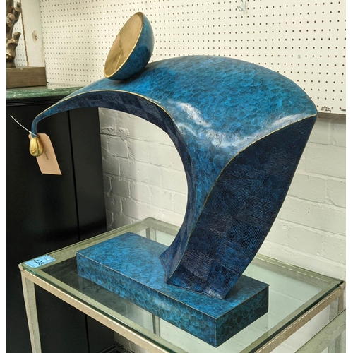 450 - CONTEMPORARY SCHOOL, untitled abstract sculpture, blue painted and gilt metal, 67cm H.