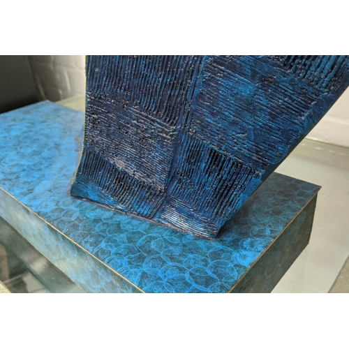 450 - CONTEMPORARY SCHOOL, untitled abstract sculpture, blue painted and gilt metal, 67cm H.