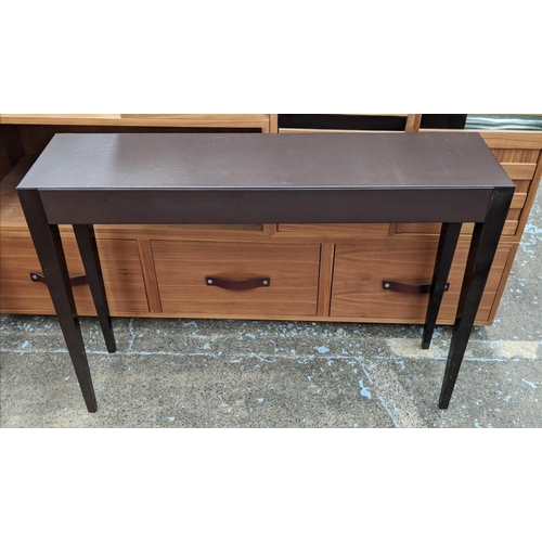 444 - CONSOLE TABLE, contemporary Italian style, leathered top, 100cm x 25cm x 73cm.