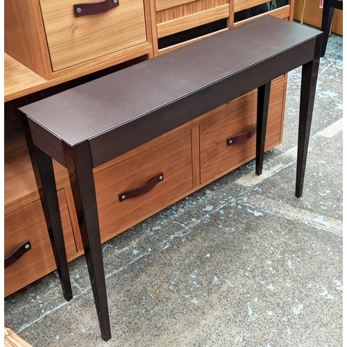 444 - CONSOLE TABLE, contemporary Italian style, leathered top, 100cm x 25cm x 73cm.