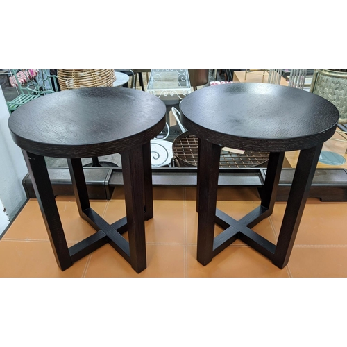 445 - SIDE TABLES, a pair, contemporary Italian style, dark wood, 45cm diam x 54cm H. (2)