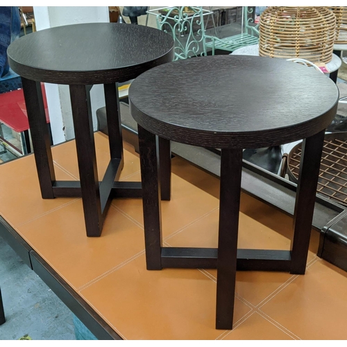 445 - SIDE TABLES, a pair, contemporary Italian style, dark wood, 45cm diam x 54cm H. (2)