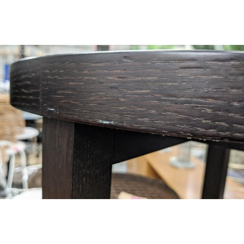 445 - SIDE TABLES, a pair, contemporary Italian style, dark wood, 45cm diam x 54cm H. (2)