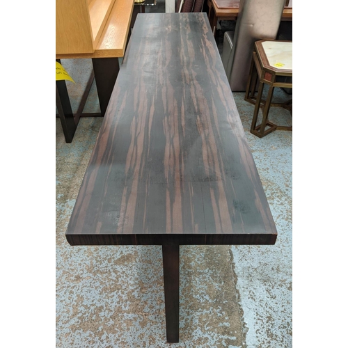 449 - DESK, 60cm D x 72cm H x 240cm L, in dark exotic wood.