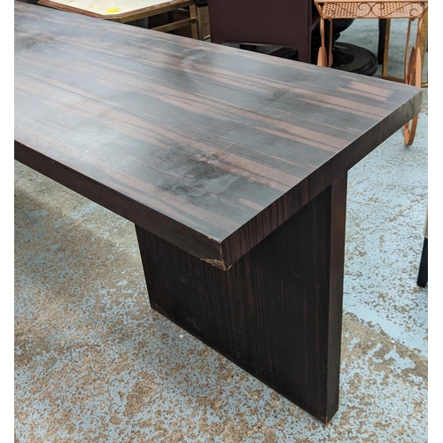 449 - DESK, 60cm D x 72cm H x 240cm L, in dark exotic wood.