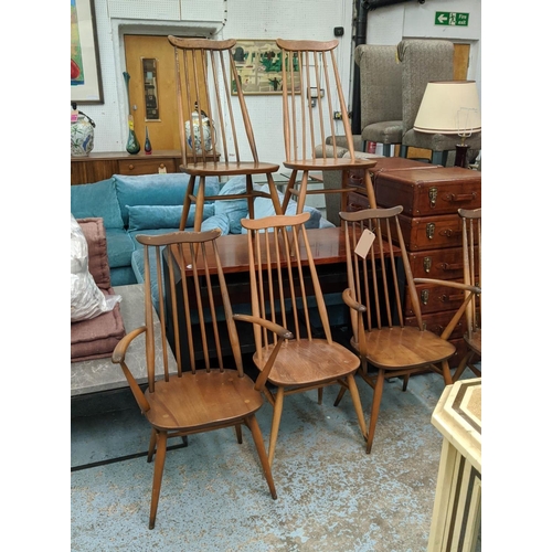 340 - ERCOL GOLDSMITH CHAIRS, a set of five, vintage and one other inspired, 98cm H. (6)