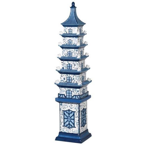 438 - DELFTWARE STYLE PAGODA TULIP VASE, 90cm H x 19cm W.