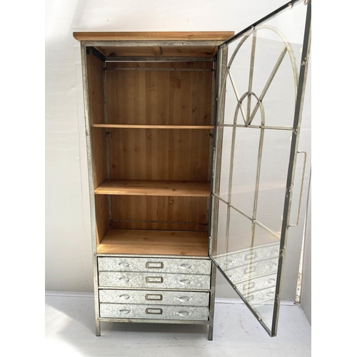 435 - SIDE CABINET, 133cm high, 59cm wide, 36cm deep, Georgian arch glazed metal door with four metal draw... 