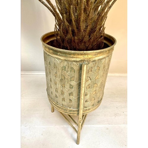 436 - FAUX FERN TREES, a pair, 130cm high, in gilt metal planters. (2)