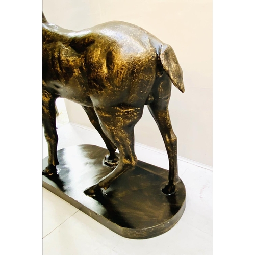 417 - SCULPTURAL STAG, 154cm high, 105cm wide, 50cm deep, cast metal, bronzed finish.