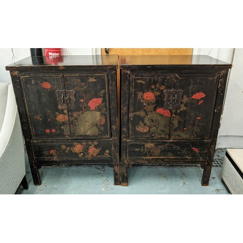 407 - CABINETS, a pair, 78.5cm x 49.5cm x 104cm, Shanxi style painted with two doors enclosing shelf in ea... 