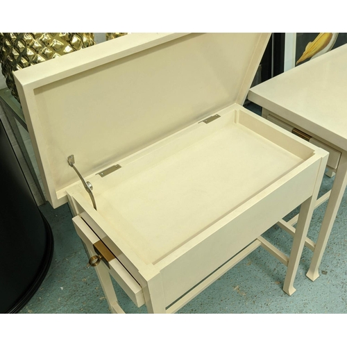 429 - BERNHARDT SALON TABLES, a pair, with double end drawer to each, and lift up top to reveal storage, 6... 