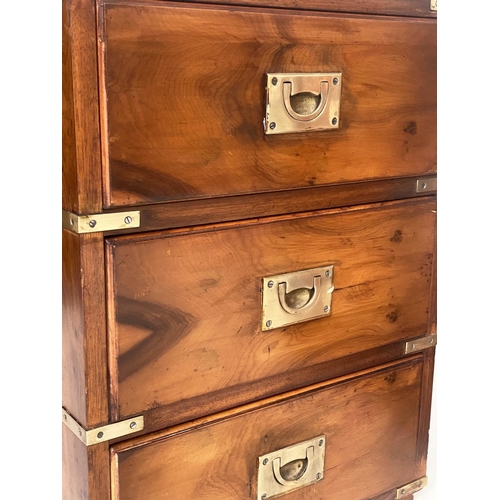 104 - CAMPAIGN STYLE CHESTS, two, yewwood and brass bound, one with three drawers, the other a two drawer ... 