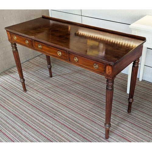 111 - WRITING TABLE, 122cm W x 49cm D x 80cm H, early 20th century Georgian style mahogany with three frie... 