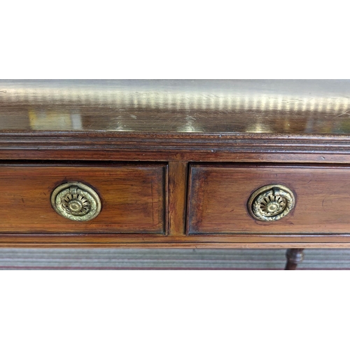 111 - WRITING TABLE, 122cm W x 49cm D x 80cm H, early 20th century Georgian style mahogany with three frie... 