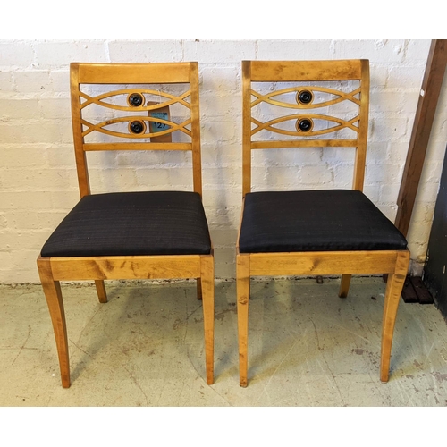 127 - DINING CHAIRS, a set of six, each 45cm x 83cm H, Biedermeier style birch and ebonised with horsehair... 