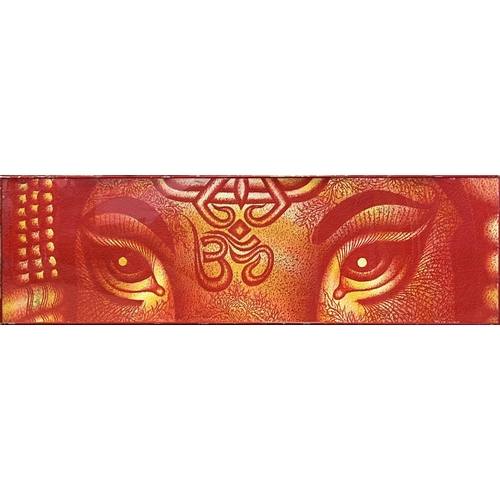 21 - 20TH CENTURY INDIAN SCHOOL 'Eyes of Ganesh', oil on paper, 190cm x 55cm, framed.