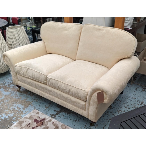 470 - SOFA WORKSHOP SOFA, 176cm L x 79cm H x 97cm D two seater with yellow patterned upholstery.