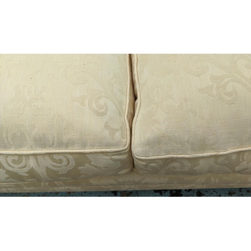 470 - SOFA WORKSHOP SOFA, 176cm L x 79cm H x 97cm D two seater with yellow patterned upholstery.