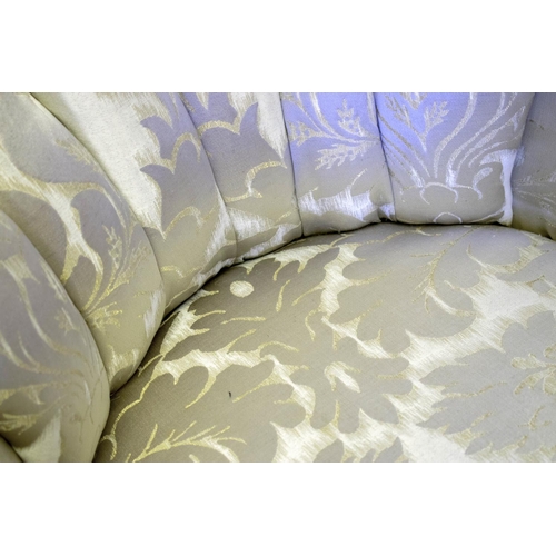97 - ARMCHAIR, 77cm H x 64cm W, silvered silk and white velvet on beechwood legs.
