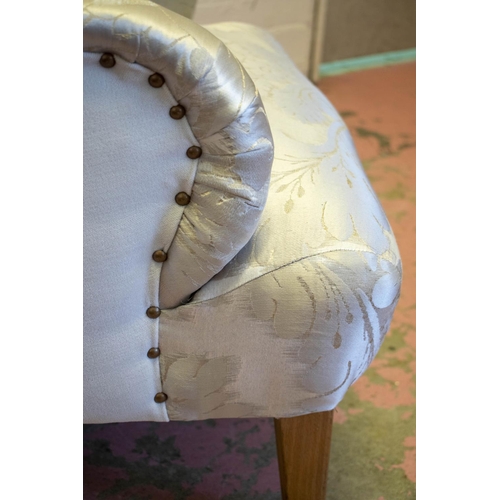 97 - ARMCHAIR, 77cm H x 64cm W, silvered silk and white velvet on beechwood legs.