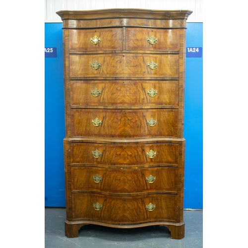 99 - CHEST ON CHEST, 199cm H x 113cm x 64cm, early 20th century George III style walnut in two parts with... 