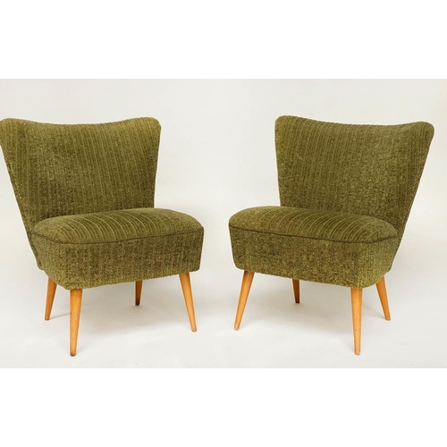 279 - DANISH CHAIRS, a pair, 1950s with green weave upholstery and splay supports, 73cm W. (2)