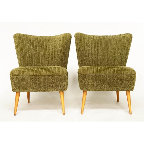 279 - DANISH CHAIRS, a pair, 1950s with green weave upholstery and splay supports, 73cm W. (2)