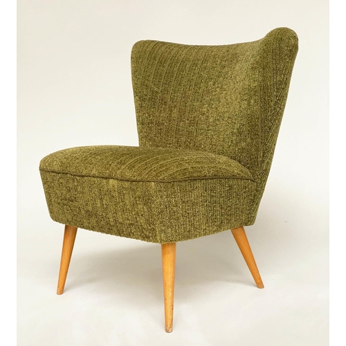 279 - DANISH CHAIRS, a pair, 1950s with green weave upholstery and splay supports, 73cm W. (2)