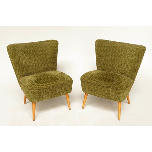 279 - DANISH CHAIRS, a pair, 1950s with green weave upholstery and splay supports, 73cm W. (2)