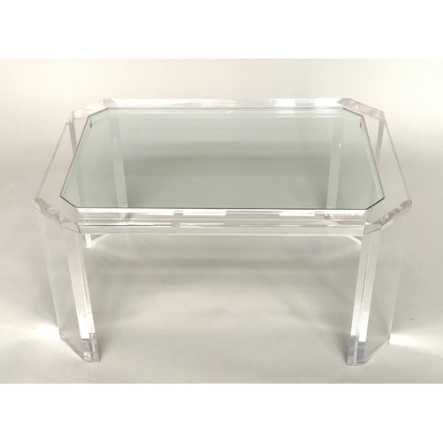 283 - LUCITE LAMP TABLES, a pair, 1970s rectangular with canted corners and glass inserts, 77cm x 53cm x 4... 