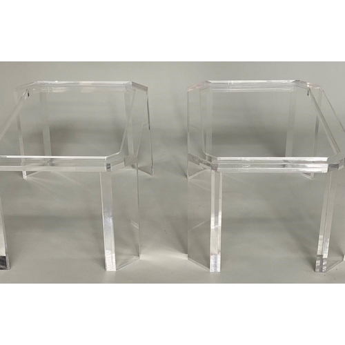 283 - LUCITE LAMP TABLES, a pair, 1970s rectangular with canted corners and glass inserts, 77cm x 53cm x 4... 