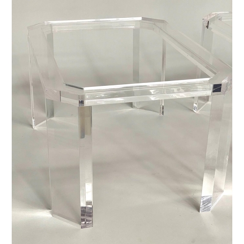 283 - LUCITE LAMP TABLES, a pair, 1970s rectangular with canted corners and glass inserts, 77cm x 53cm x 4... 