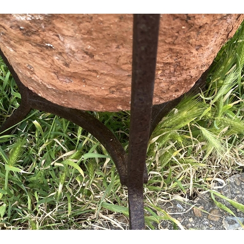 130 - OLIVE JAR ON STAND, antique Mediterranean terracotta on wrought iron stand, 80cm H.