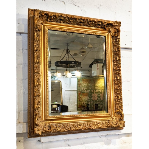 115 - WALL MIRROR, 54cm W x 64cm H, gilt frame and plate bevelled.