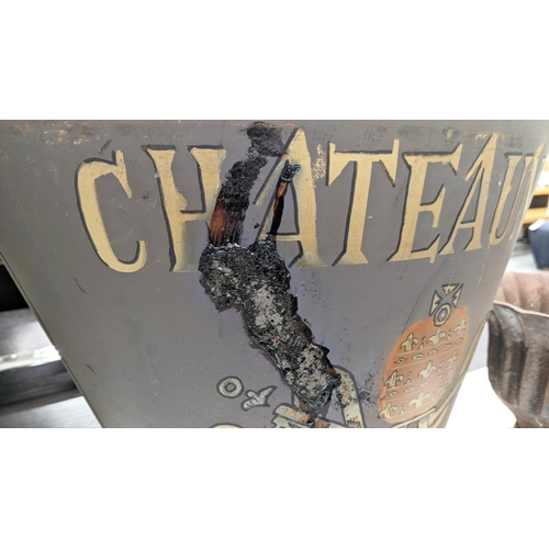 350 - GRAPE HODS, a pair, stamped Chateau Neuf du Pape, aged painted metal, 60cm x 41cm x 62cm. (2)