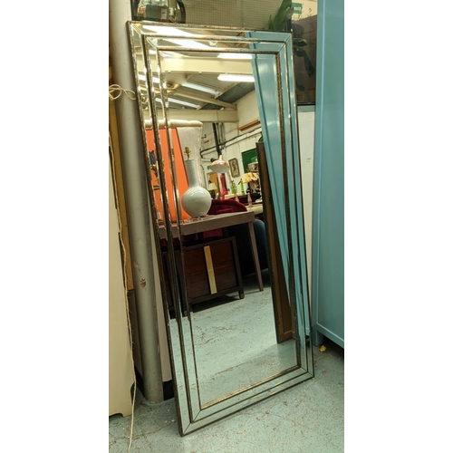 395 - WALL MIRROR, French Art Deco style, stepped mirrored frame, 155cm H x 68.5cm W.