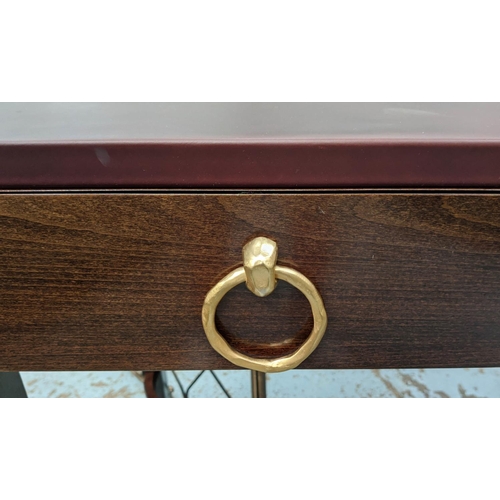 401 - CONSOLE TABLE, contemporary design, three drawers with gilt metal ring handles, 125cm x 45cm x 81cm.