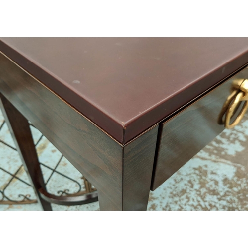 401 - CONSOLE TABLE, contemporary design, three drawers with gilt metal ring handles, 125cm x 45cm x 81cm.