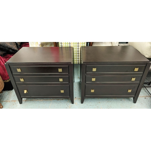 402 - SIDE CHESTS, a pair, contemporary design, each with three drawers, 81.5cm x 56cm x 69cm. (2)