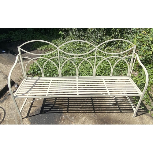 365 - GARDEN BENCH, 100cm H x 165cm W x 43cm D, Regency style, with white painted metal.