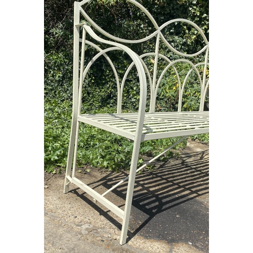 365 - GARDEN BENCH, 100cm H x 165cm W x 43cm D, Regency style, with white painted metal.