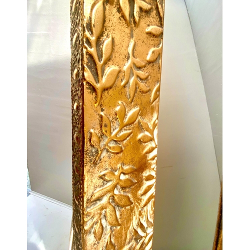 372 - DRESSING MIRROR, 156cm H x 57cm W x 48cm D, free standing, gilt metal foliate embossed surround.