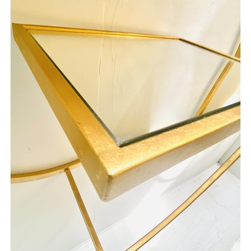 373 - WALL ETAGERES, a pair, 122cm H x 60cm W x 24cm D, mirrored glass shelves, gilt metal frames. (2)